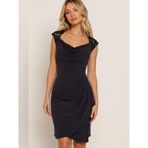 Xscape by Joanna Chen Black Lace Cowl Neck Cocktail Dress Size 10 New